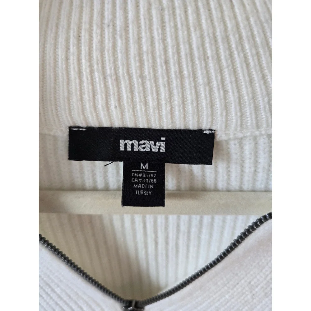 Mavi Mens White Navy Blue Striped Ribbed Quarter Zip Sweater Size M